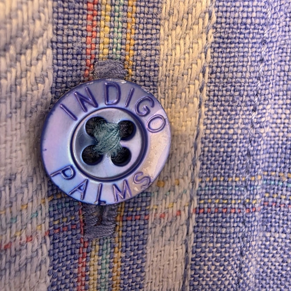 Indigo Palms Tommy Bahama Men's M Linen Plaid Shirt Embroidered Eagle Resortwear - Picture 5 of 10